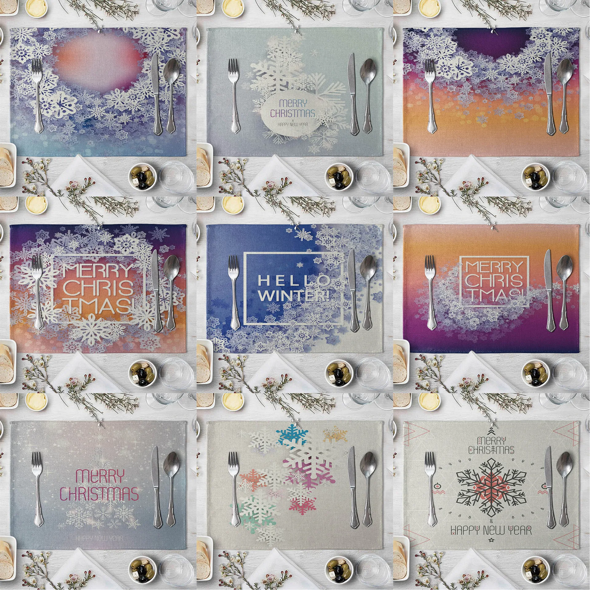 Подстилка салфетка со снежинками для обеденного стола зимний коврик