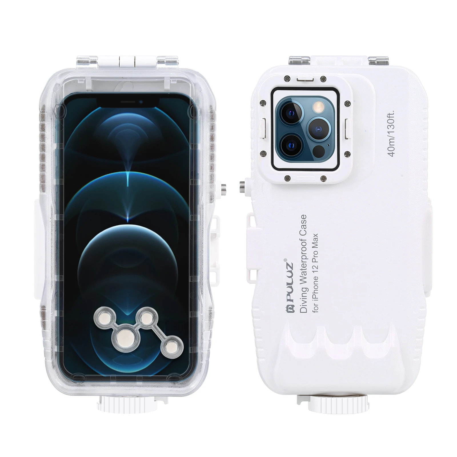 

PULUZ 40m/130ft Waterproof Diving Housing Photo Video Taking Underwater Cover Case for iPhone 12 Pro Max(White)