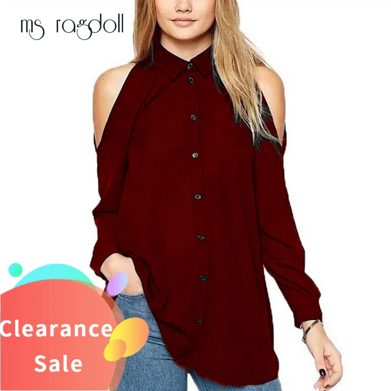 С длинным рукавом с открытыми плечами женские рубашки топы и блузы плюс Размеры