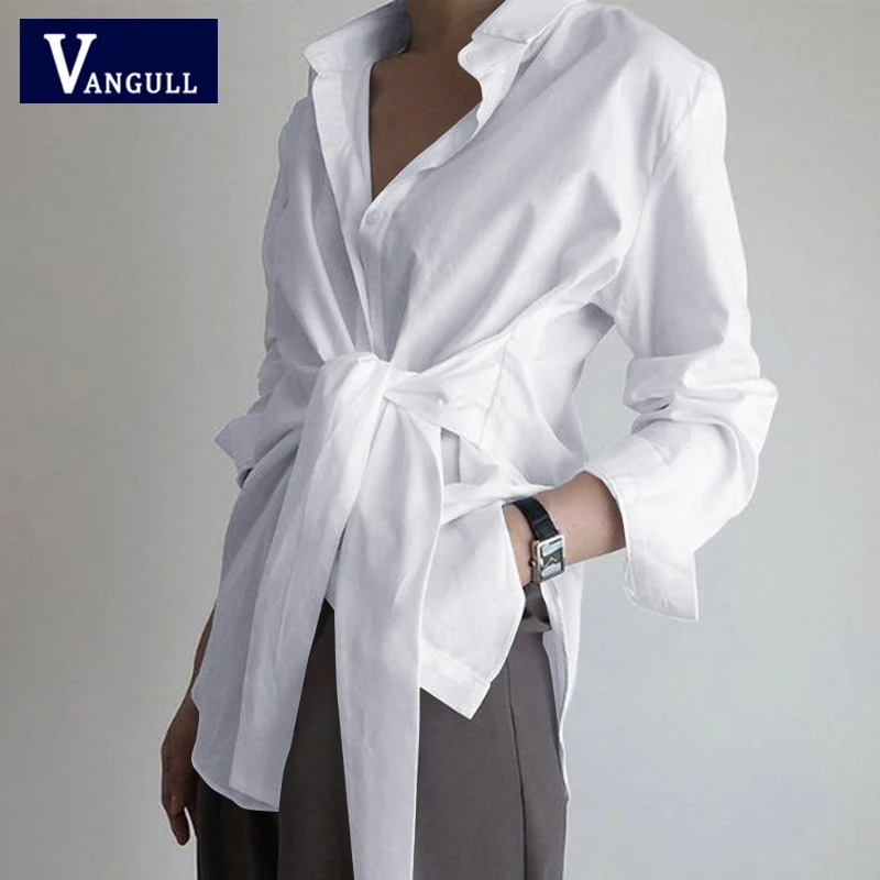 

Vangull Lace Up Long Sleeve Shirts Women Spring New Loose Lapel Neck Shirts Single Breasted Casual Elegant Blouse Fashion Tops