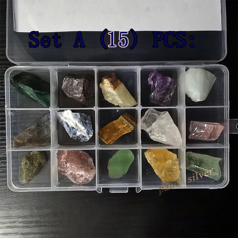 Различные натуральные необработанные камни и минералы с коробкой натуральный