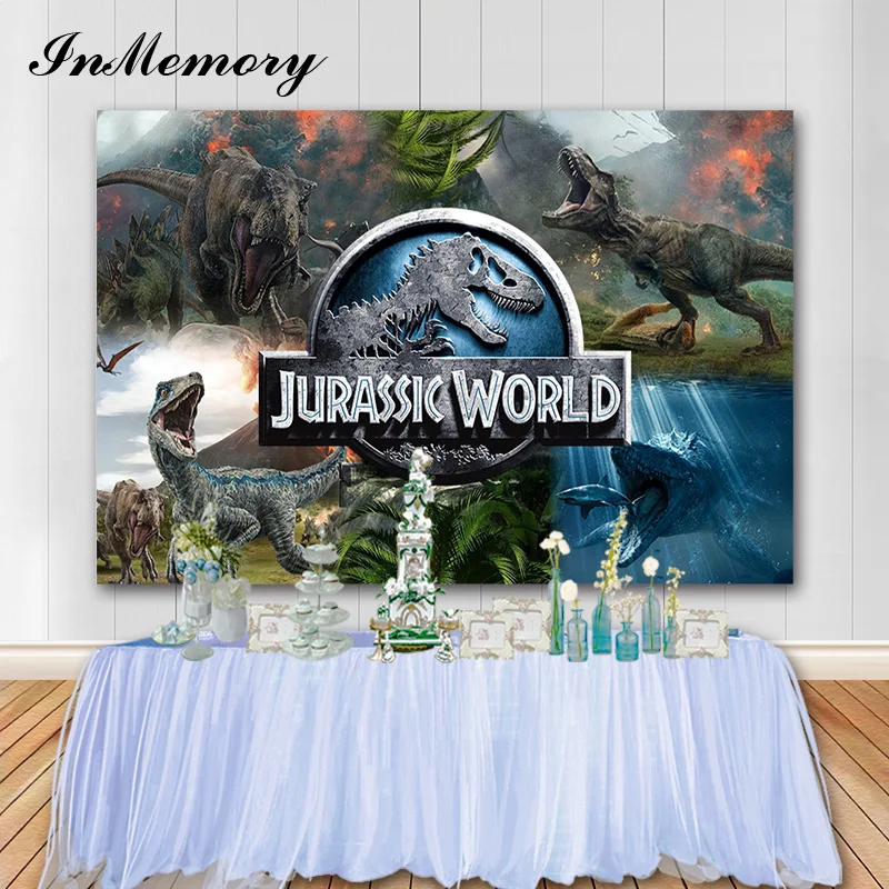 InMemory-fondo fotográfico de Parque Jurásico para fiesta de cumpleaños, fotomatón, decoración de mesa de pastel, dinosaurio, niño
