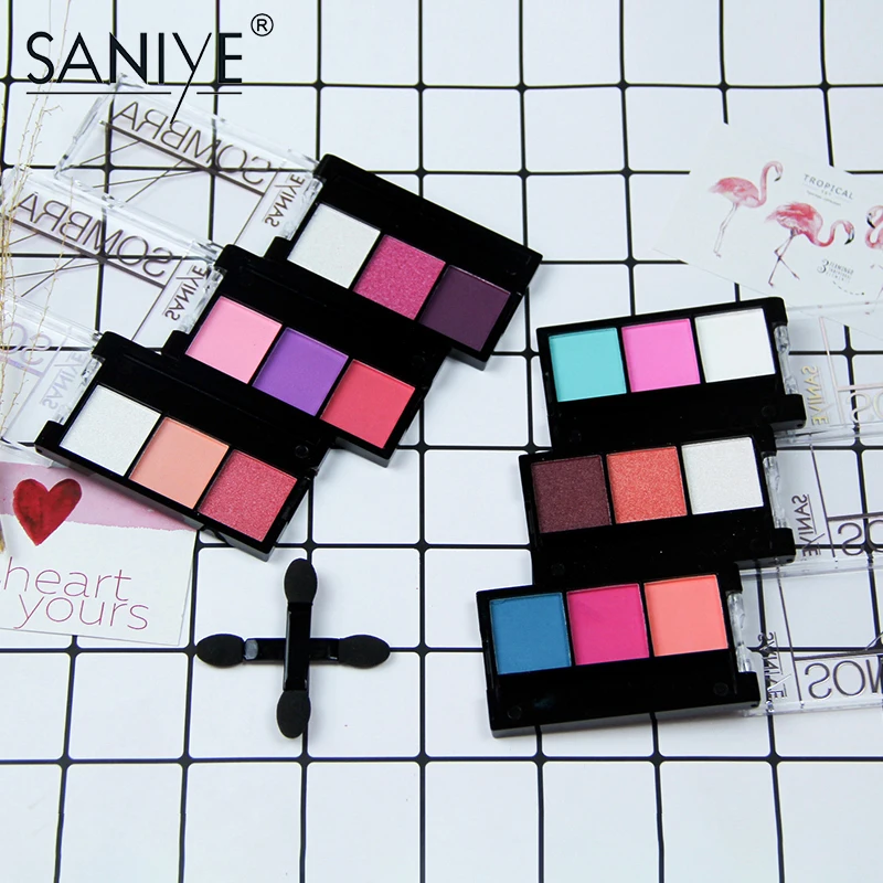 SANIYE блеск 3 цвета водонепроницаемый Минеральные тени для век Палитра Портативный