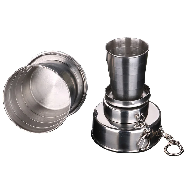Выдвижная складная чашка из нержавеющей стали с крышкой для воды съемные