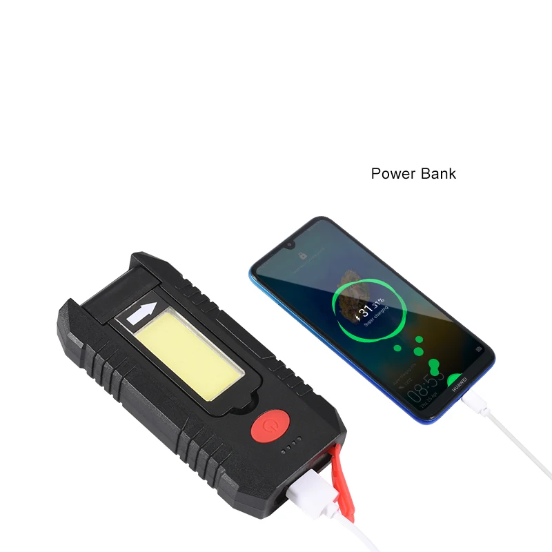 

GIJOE led portable light plastic 2000LM cob worklight waterproof power bank usb charge 4 modes foldable rotatable magenetic clip