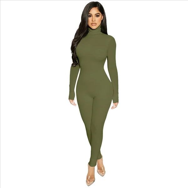 

Women tight sports fitness jumpsuit Long Sleeve Turtleneck Zippers High Elasticity Rib Bodysuit Raised Lines Pattern Outdoor