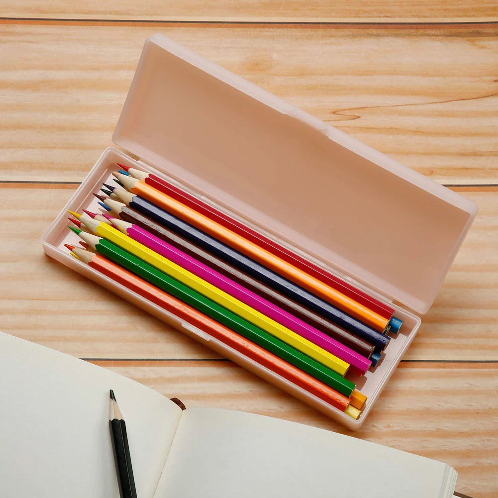 

4PCS Plastic Pencil Box Translucent Frosted Stationery Case Office Supplies With Hinged Lid And Snap Closure For Pens Pouch