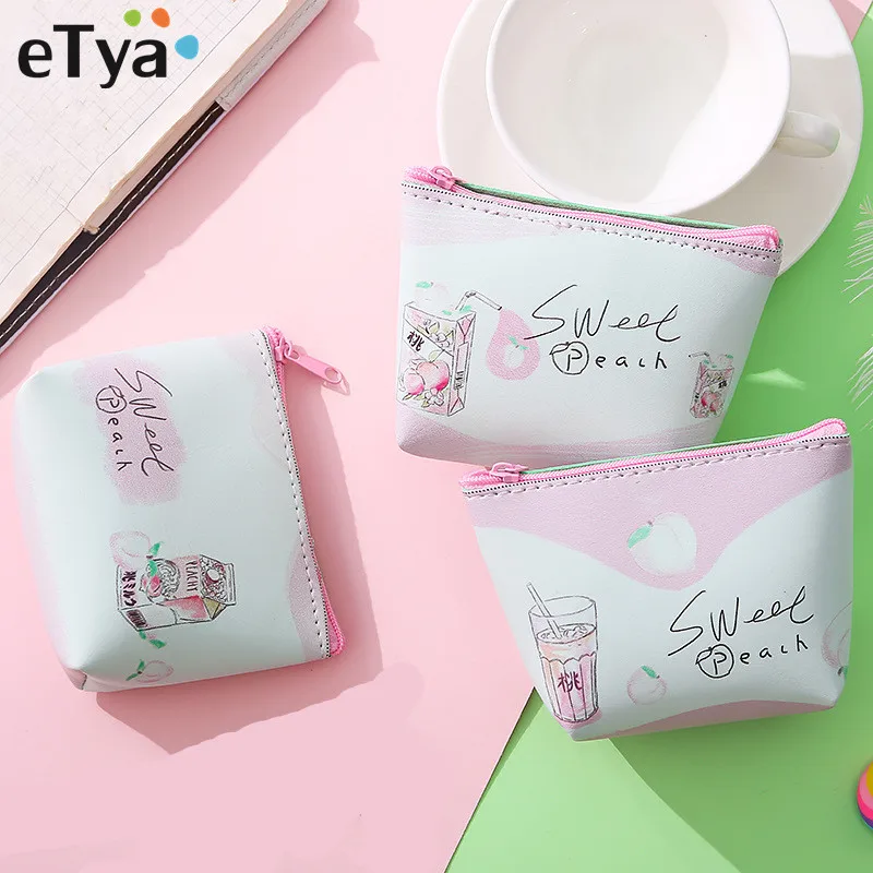 

eTya Cute Girl Pu Leather Fruit Small Coin Purse Bag New Women Lady Coin Keys Holder Wallet Earphone Package Kids Gifts