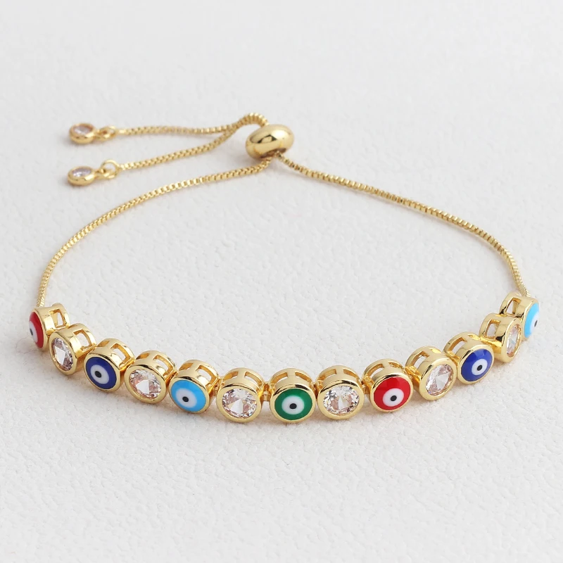 Позолоченный Красочный браслет с глазами, модный регулируемый браслет с эмалью для женщин, латунный браслет, ювелирные изделия, оптовая продажа