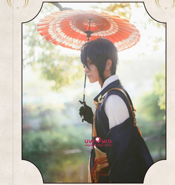 Аниме Mikazuki Munechika косплей парик Touken Ranbu Косплей Темно-Синий термостойкий костюм