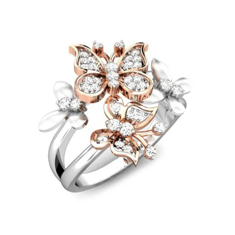

Mifeiya Trendy Lovely Rose Gold Color Butterfly Insect Finger Ring with Crystal Rhinestone Zircon Ring for Women Wedding Jewelry