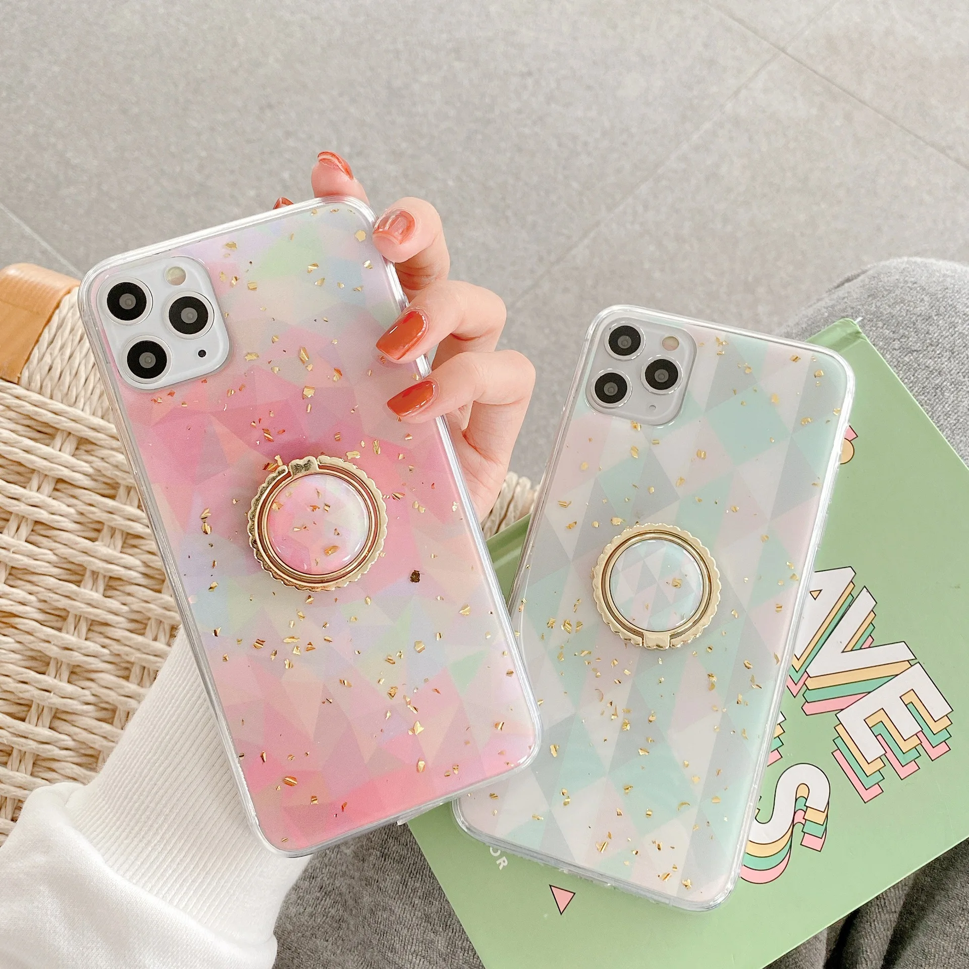 

Gold Foil Korea for Iphone 11 Pro Max Cases for Women 12 Pro Max X XS XR XSMAX 7 8 P LUS Epoxy Ring Protective Phone Cover