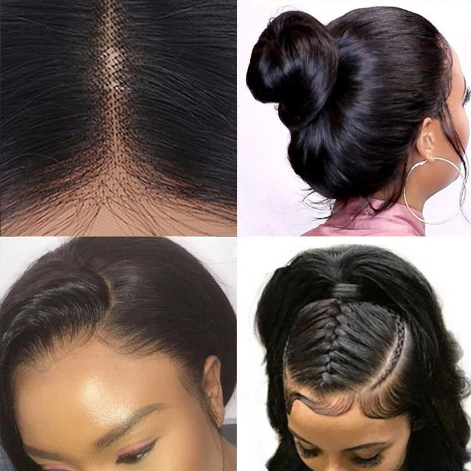 HairUGo 4*4 бразильский парик на шнурке человеческие волосы парики для черных женщин не-Реми волосы на шнурке прямые парики с детскими волосами