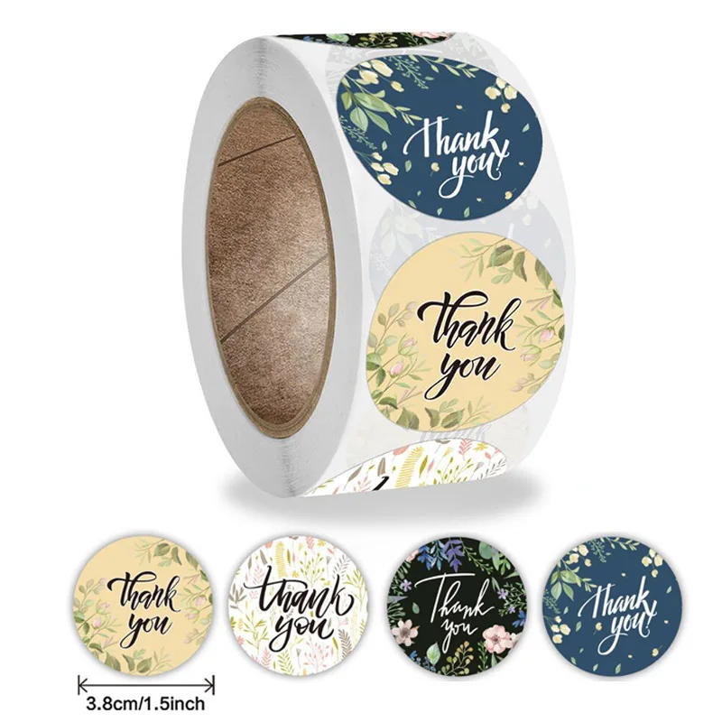 

500Pcs/roll Floral Thank You Stickers For Seal Label Wedding Decoration Christmas Gift Stickers Craft Party Supplies
