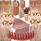 Розовое золото вечерние украшения набор воздушных шаров с кисточками Фольга бахрома шторы Настольная дорожка ленты для девичника Baby Shower Вечерние