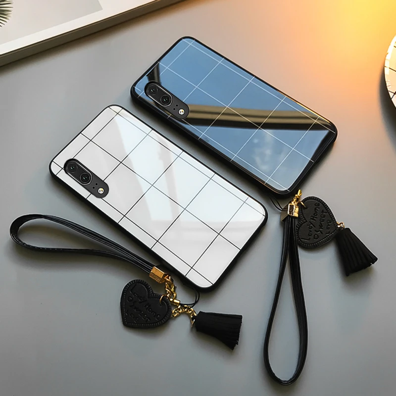 Чехол для Huawei Nova 7 pro 6 se чехол с бесплатным ремешком решетчатая линия глянцевый