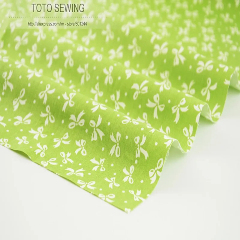 

Booksew 100% Cotton Fabric 1 Meter Soft Green Chic White Bow-knot Printed For Clothing Bedding Tilda Cloth Quilting 100cmx160cm