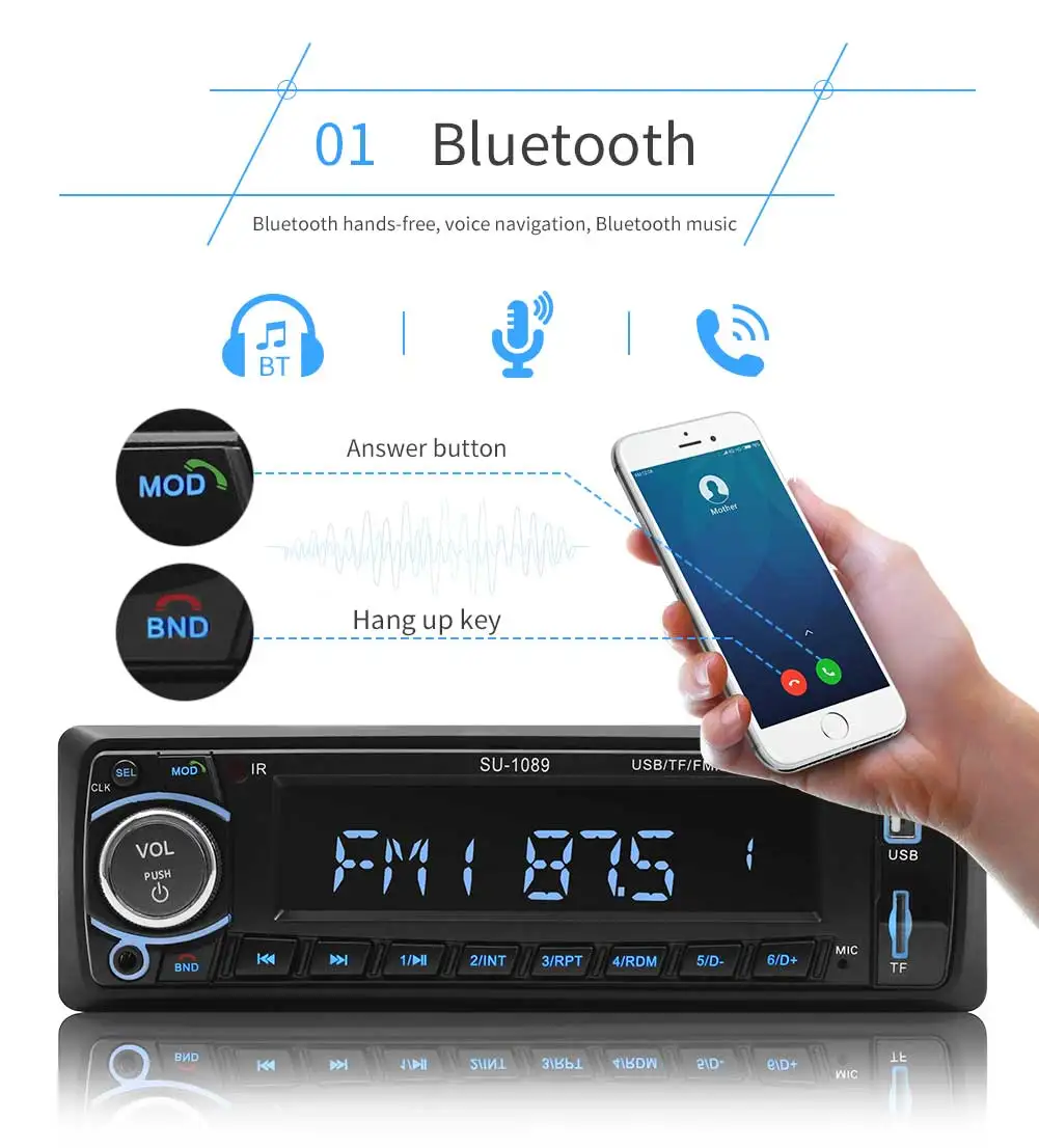 Bluetooth Автомобильная Радио стерео 1 DIN Съемная панель аудио Музыка MP3 плеер FM AUX в USB