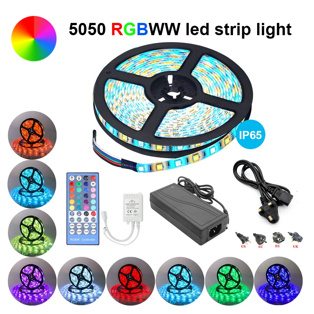 

5M 300LED SMD 5050 LED Strip RGBWW IR Remote Controller With Power supply Flexible Light Strip For Bedroom Showcase Hotel Decor