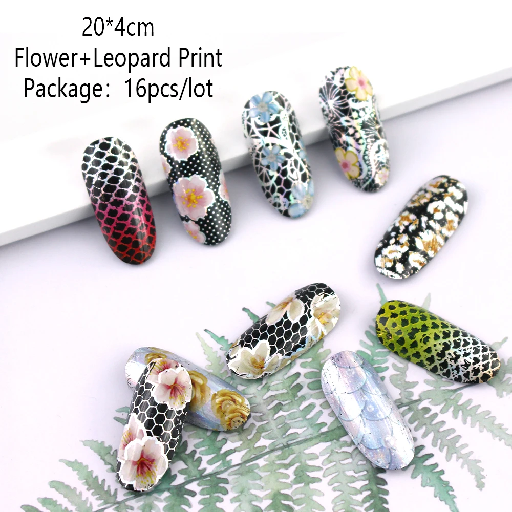 16 шт./компл. цветочный дизайн наклейка Голографическая фольга для ногтевого