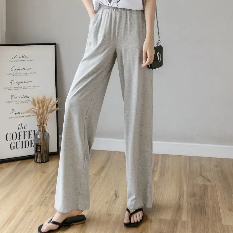 

2021 New Women's Fashion Elastic High Waist Pants Casual Summer Women Solid Color Pants Female Loose Straight Long Trousers L357