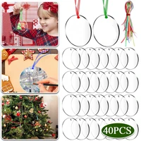 40pcs acrylic keychain blanks with 50pcs colorful ribbons clear key chain round rings for home party festival decoration 3 inch