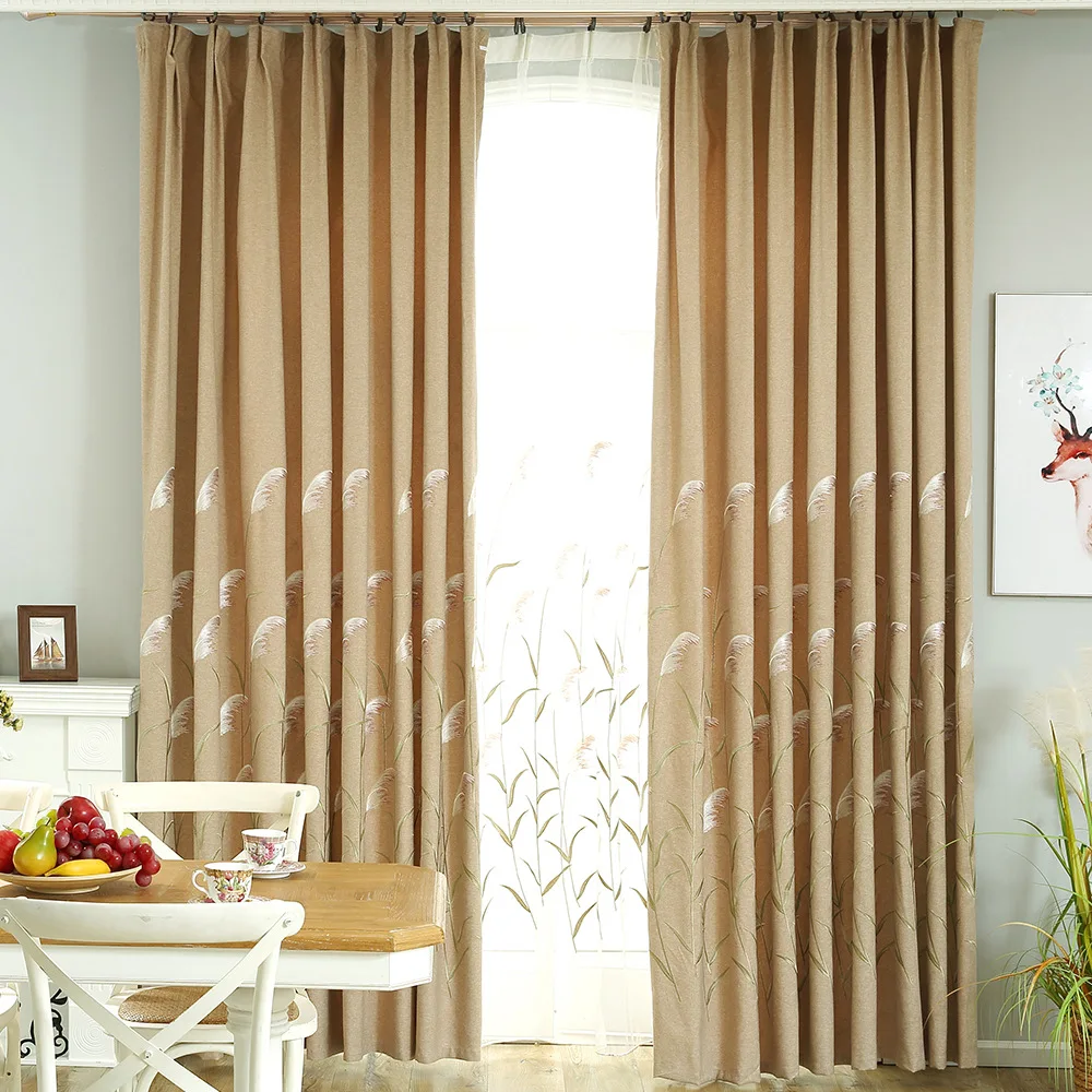 

European-style Curtains for Living Room Bedroom embroidered boy shade curtain in rice yellow bedroom sunscreen balcony curtain
