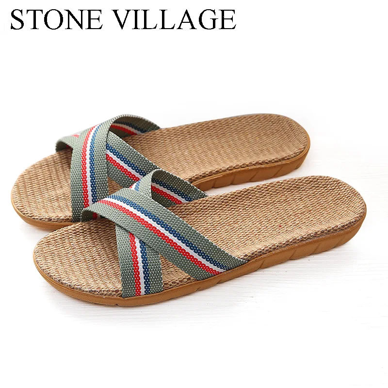 Тапки женские/мужские льняные натуральная плоская подошва Нескользящие