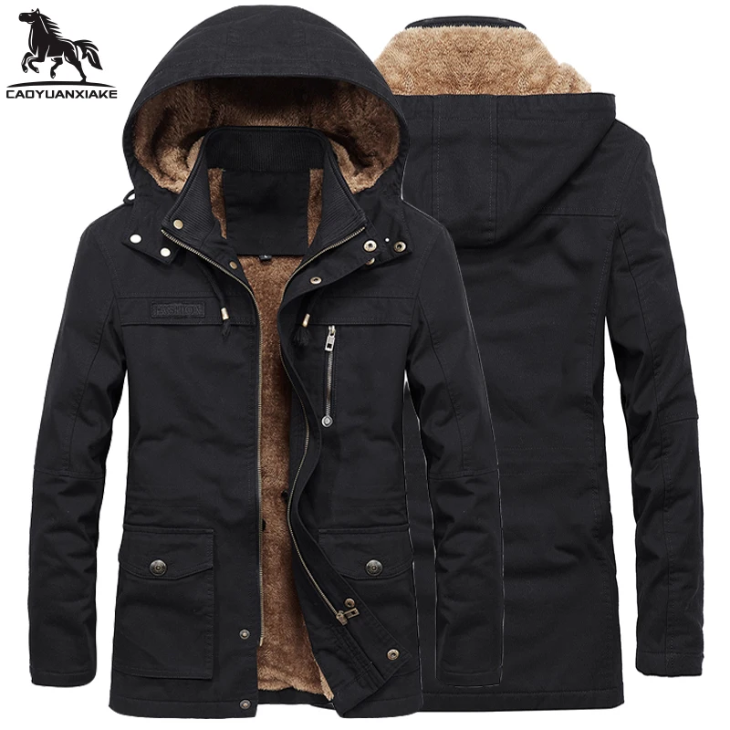 Зимняя парка мужские флисовые куртки повседневные с капюшоном Мужское пальто