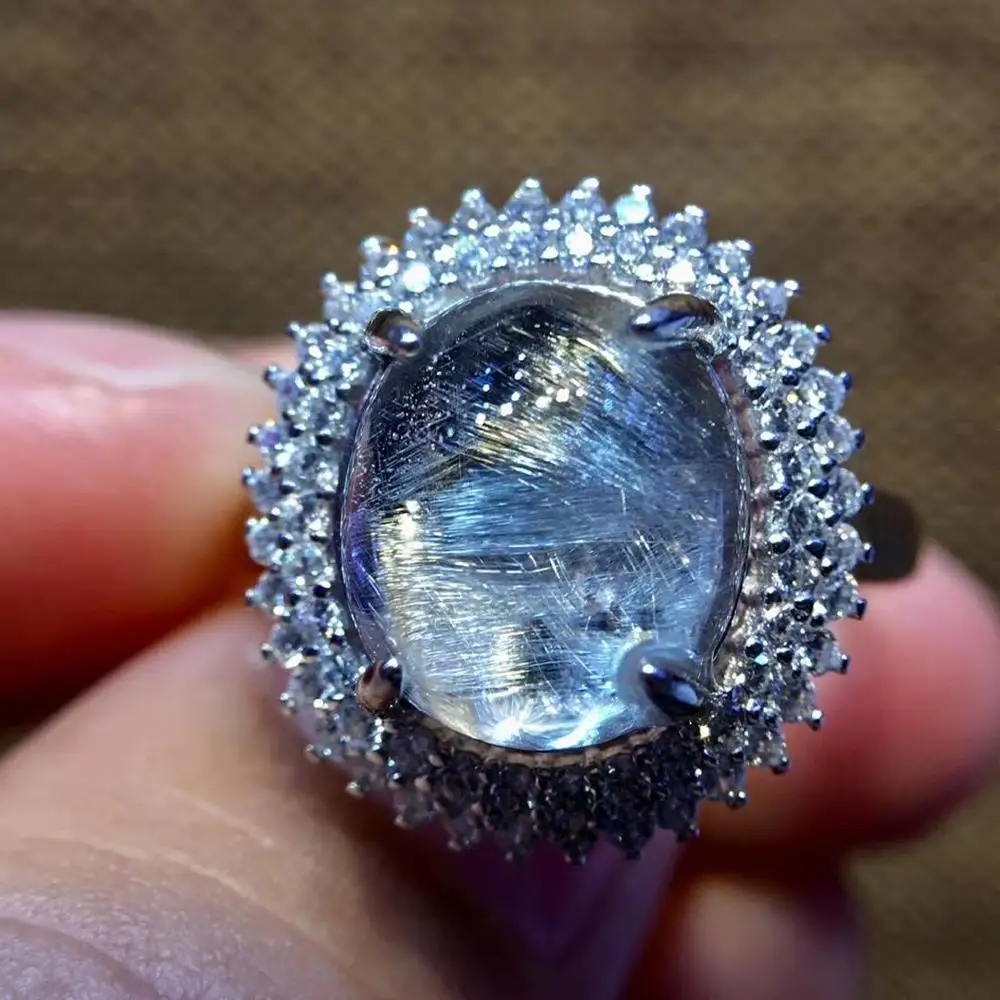 Регулируемое кольцо из натурального брукита рутилированного кварца с