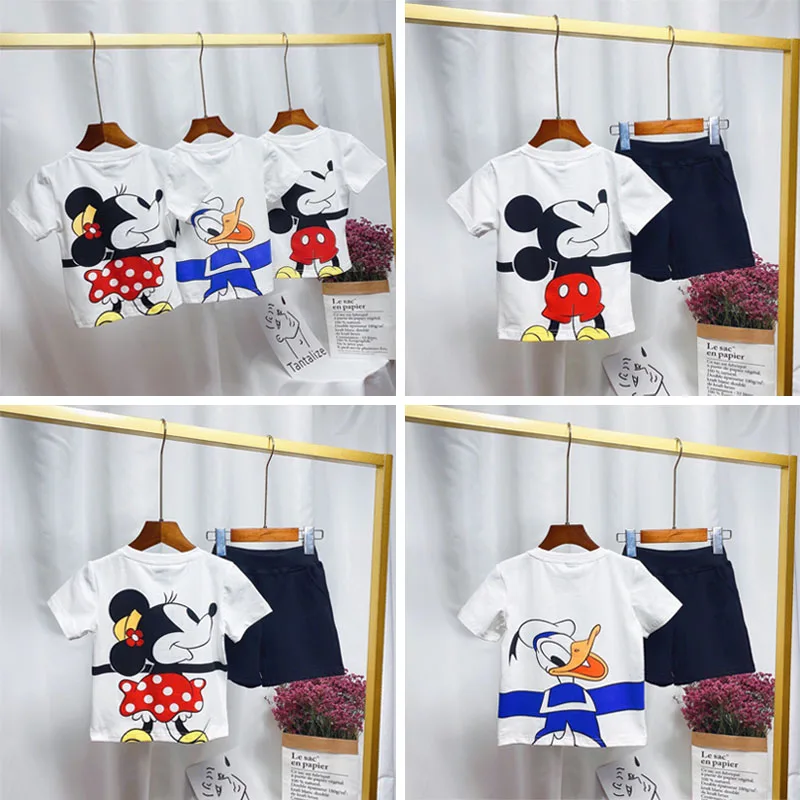 Новинка летняя детская одежда с Микки Маусом для мальчиков и девочек