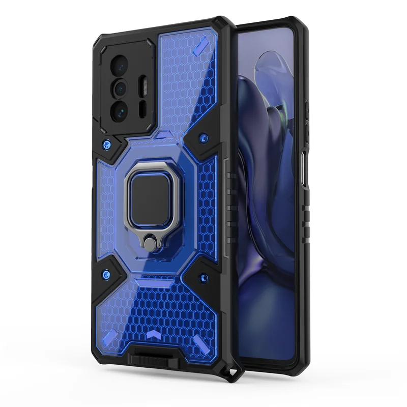 Funda de silicona transparente a prueba de golpes para XIAOMI Mi 11T, carcasa de lujo con soporte de anillo para coche, soporte magn&eacute;tico de Metal para Mi 11T Pro-1
