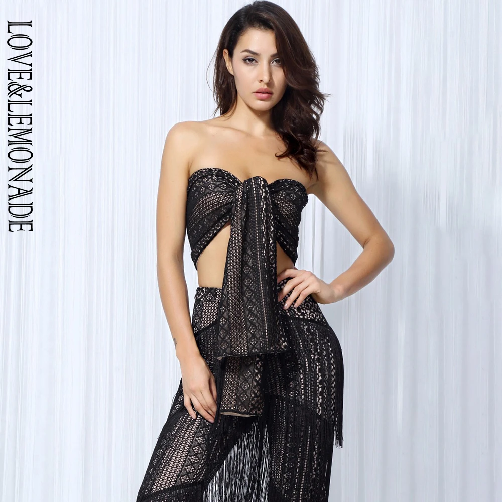 LOVE & LEMONADE/черный кружевной ремень с рюшами и кисточками Комплекты из двух