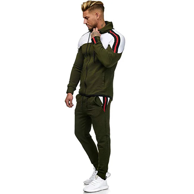 

New spring and autumn fashion men's leisure sports suit color matching sweater 2 pieces men's zipper sports pants casual suit