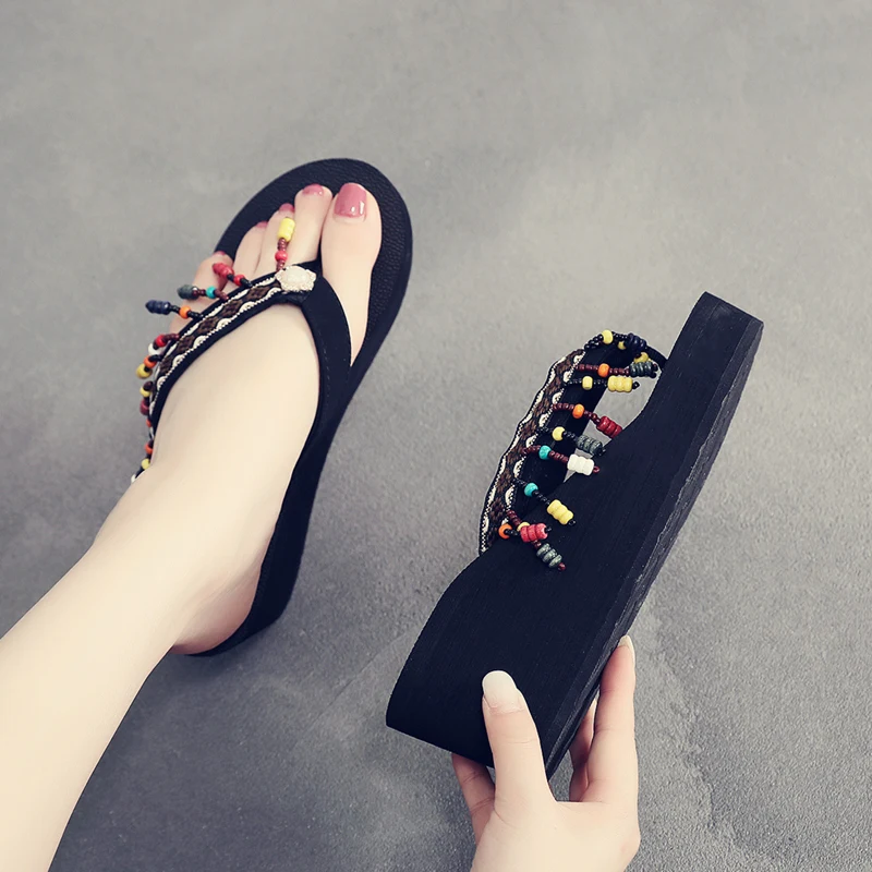 

On A Wedge Flat Shoes Female Ladies' Slippers Summer Clogs Woman Luxury Slides Heeled Mules Pantofle Platform Rubber Flip Flops
