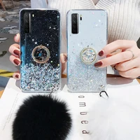 for huawei p40 lite case bling glitter star cover huawei p40 pro p40lite p 40 p4 0 p40pro with hairball stand phone cover bumper