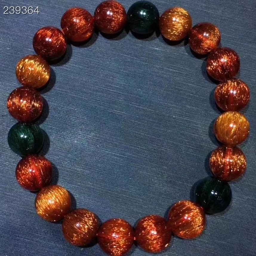 

10.2mm Natural Colorful Rutilated Quartz Bracelet Gold Red Blue Green Cat Eye Women Men Clear Round Beads Genuine AAAAAA