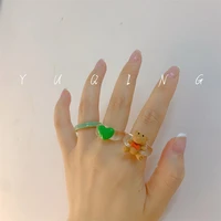 transparent acrylic rings for women white green cute animal bunny couple rings korean fashion party wedding jewelry wholesale