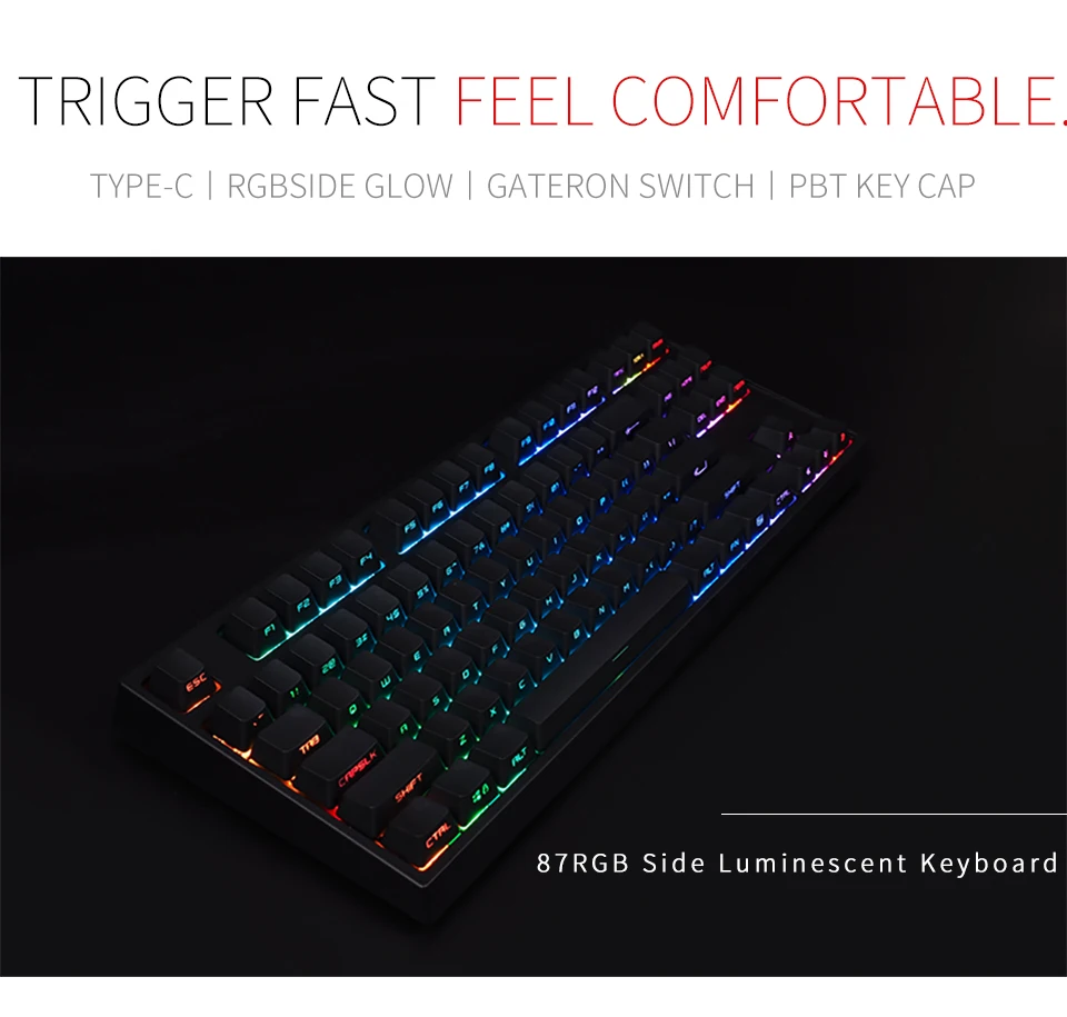 Keycool 87RGB механическая клавиатура PBT боковой люминесцентный ключ шляпа Gateron переключатель настольная игровая клавиатура