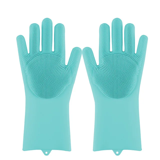 Blue-1 pair Силиконовая перчатка для мытья посуда уборки волшебная губка-скруббер резиновая перчатка для мытья посуды кухонная машина ванная комната щетка для уборки домашних животных - Цвет: Blue-1 pair