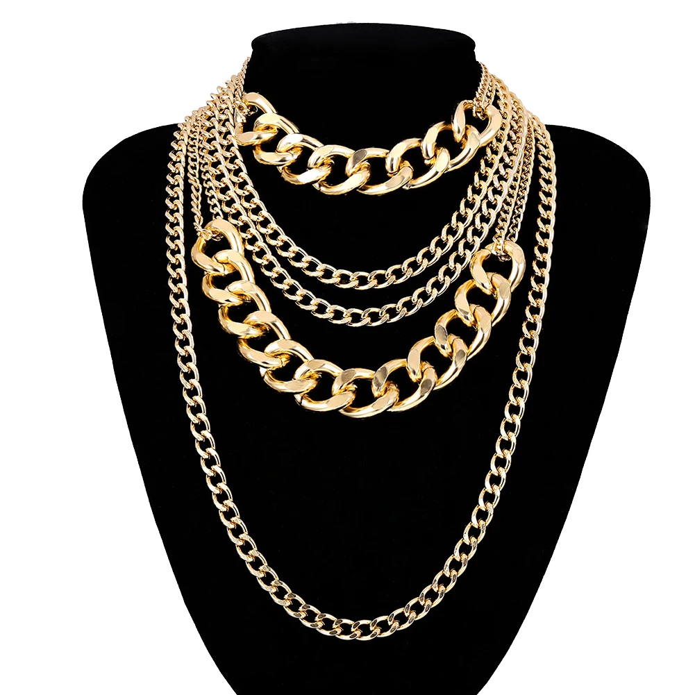 Punk Women Multi-layer Curb Chain Statement Necklace Rock Hip-hop Jewelry Gift necklace for women бижутерия для женщин 2020 |