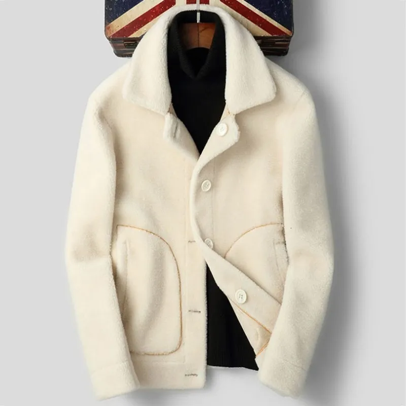 Мужское зимнее пальто из овечьей кожи плотное кожаное для горячего камина