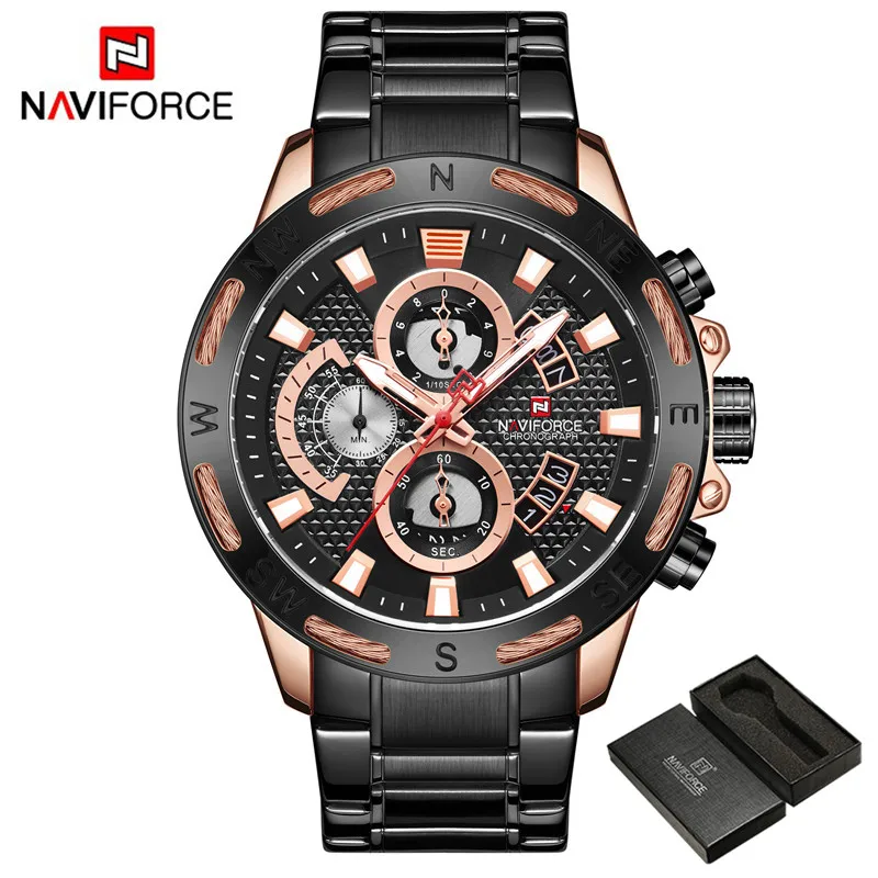 NA916502 with box NAVIFORCE мужские часы Спортивные Хронограф Бизнес Мужские наручные часы лучший бренд класса люкс Военная нержавеющая сталь кварцевые мужские часы 9165 - Цвет: NA916502 with box