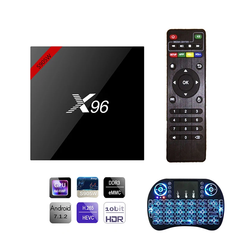 X96 Android 7,1 Смарт ТВ коробка, Wi-Fi, S905W 4 ядра Декодер каналов кабельного телевидения медиа-проигрыватель 4K X 96 X96 W компьютерной приставки к телевизору