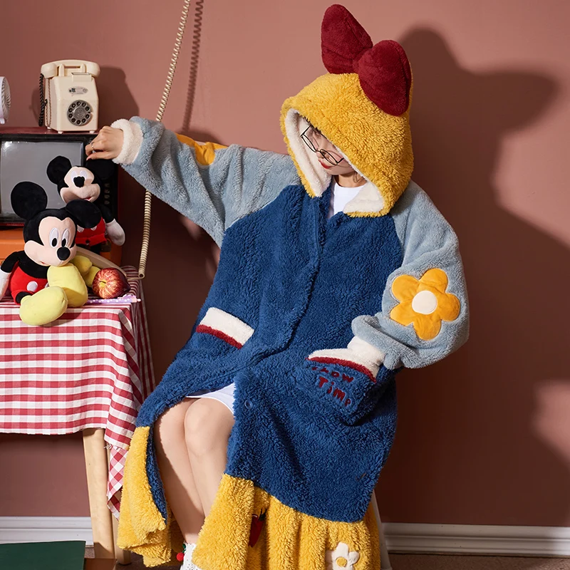 

Night Robe Winter Warm Front Pocket Kimono Yukata Bathrobe Robe for Woman Coral Fleece Blue New Soft Long Sleeve Homerobe