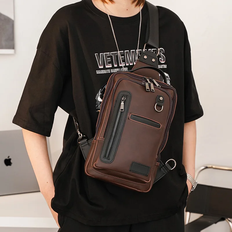 

Luxury Crazy Horse Leather Chest Bag Men Fashion Design Men's Chest Bag Pack Large-capacity Crossbody Bag Male Handbags Purses