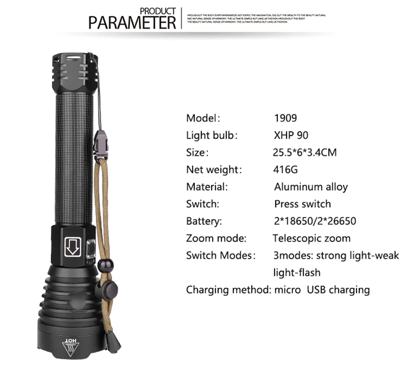 Супер мощный Xlamp XHP70.2 XHP90 светодиодный фонарь USB XHP50 лампа Zoom тактический фонарь 18650 26650 перезаряжаемый аккумулятор