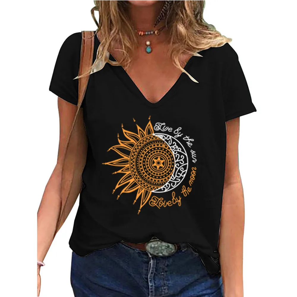 

2021 Модные свободные женские футболки Элегантная женская летняя обувь Топ с коротким рукавом и v-образным вырезом с принтом Повседневная Жен...