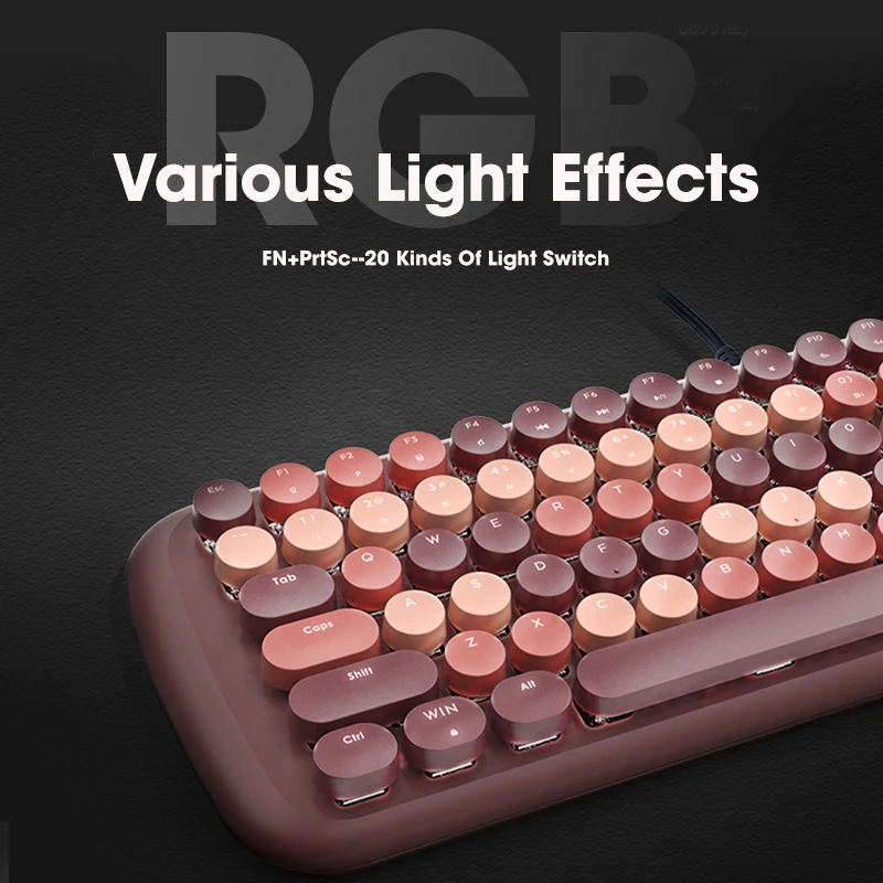 cute mechanical keyboard wired punk round keycaps blue switch pc gamer keyboards with backlight for pc laptop notebook mac free global shipping