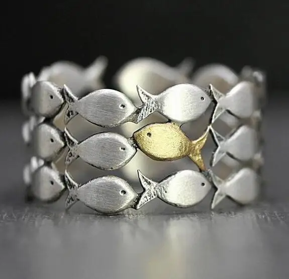 Новая мода европейский и американский рыбный рот регулируемое кольцо Золотая